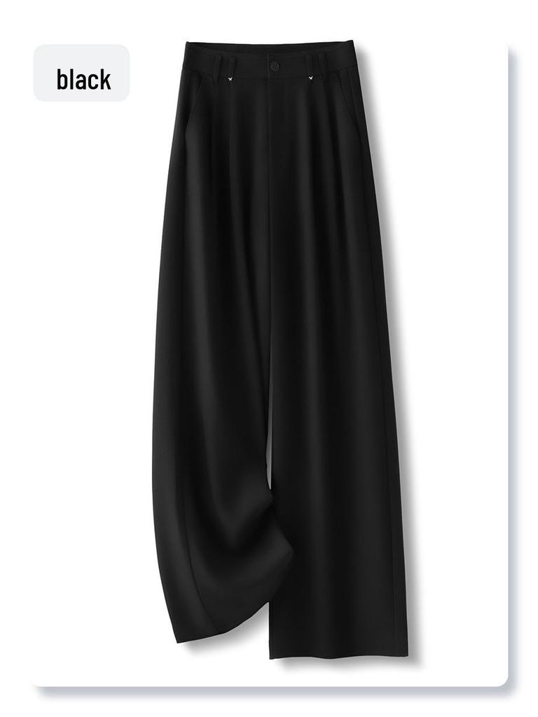 2025 Women's Gray Wide-Leg Floor-Length Pants - Summer Slimming, Loose Fit with a Drapey High-End Feel