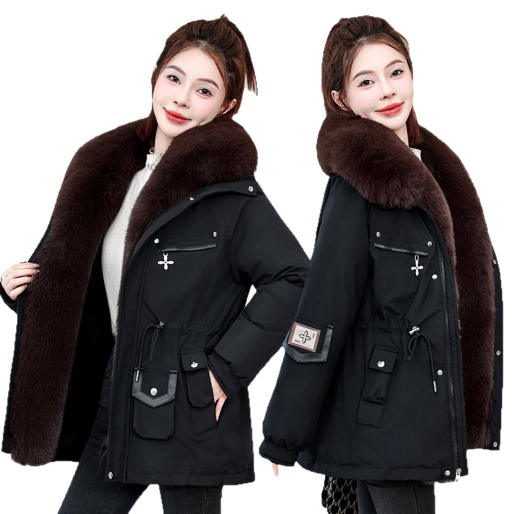 Winter short pie overcome women's big fur collar waist drawstring tooling thickened padded jacket brick and mortar store