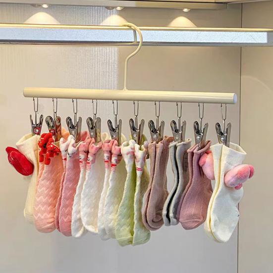 Sušák na prádlo s 10 nastavitelnými klipy Kovová konstrukce Věšáky na kalhoty Legíny Šály Tyč do skříně Závěsný organizér