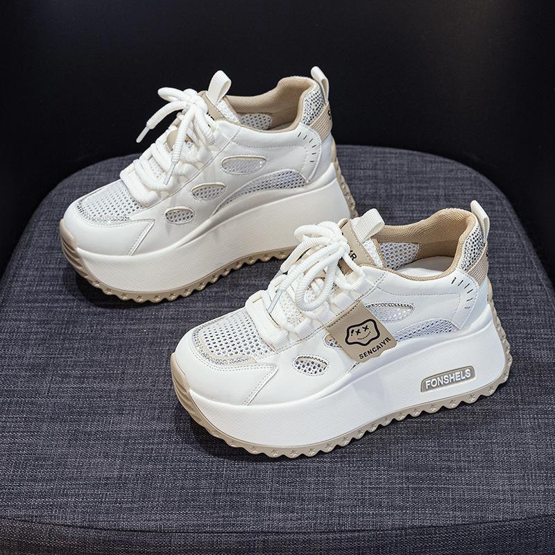 Thick-soled White Shoes 2025 New Models Increase by 8 Cm, Show Feet, Small Casual Versatile Color Matching, Transparent Net Student Women's Shoes