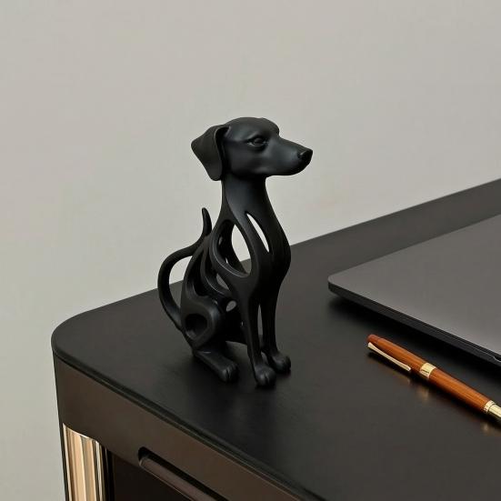 Hollow Curved Dog Sculpture Desktop Ornament, Surface Sitting Hound Figurine, Matte Housewarming Gift White One-Piece Molded for Home Office
