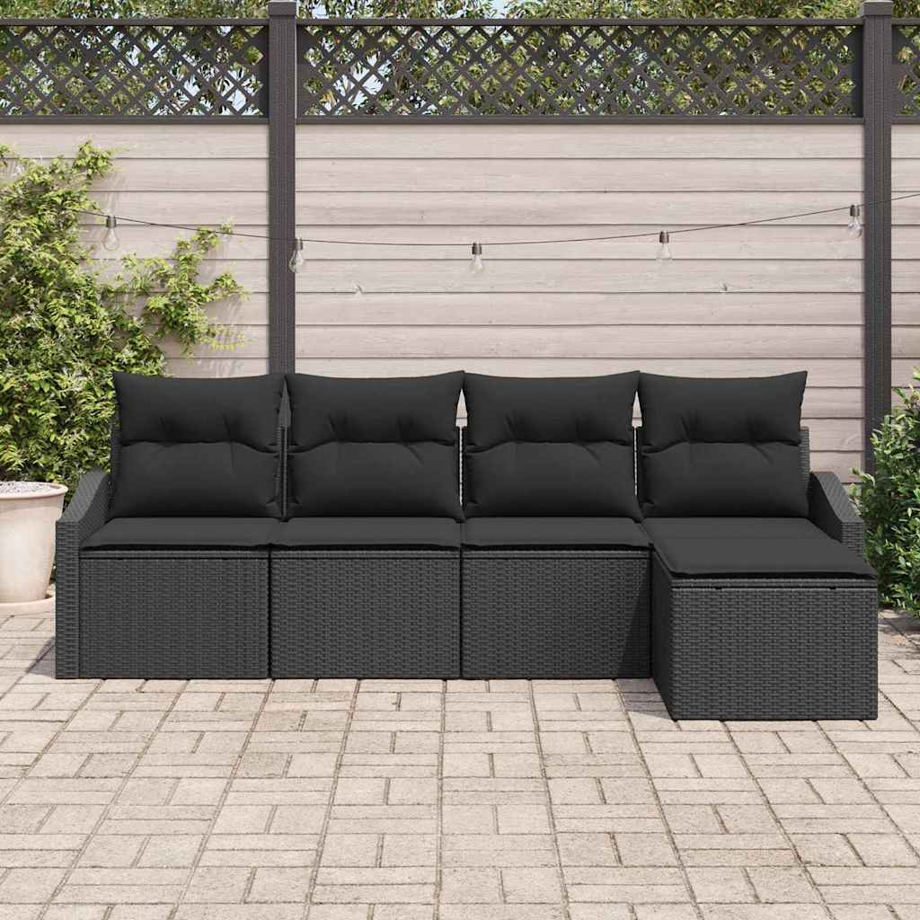 5 Piece Sofa Set with Cushions Black Poly Rattan
