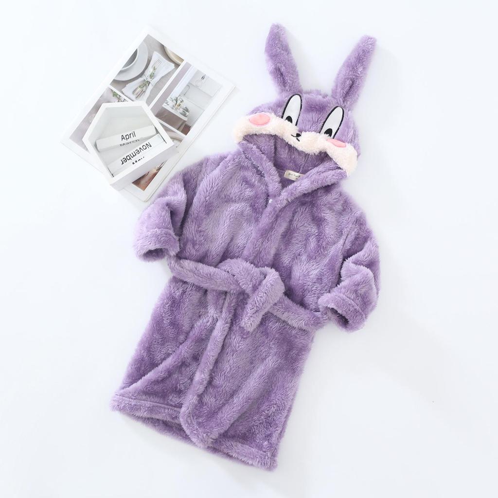 Children's Plush Cartoon Bathrobe - Boys' & Girls' Double-Sided Fleece Pajamas for Autumn/Winter