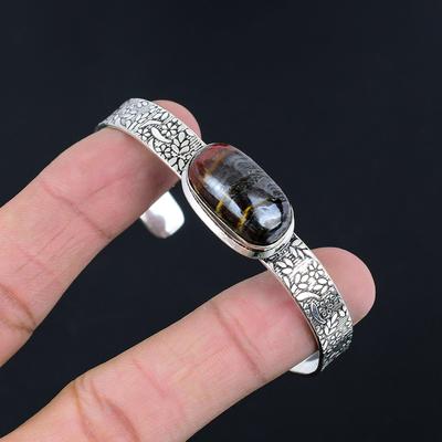 Daughters Day Deal Sterling Silver Iron Tiger Eye Stone Wedding Bangle Jewelry
