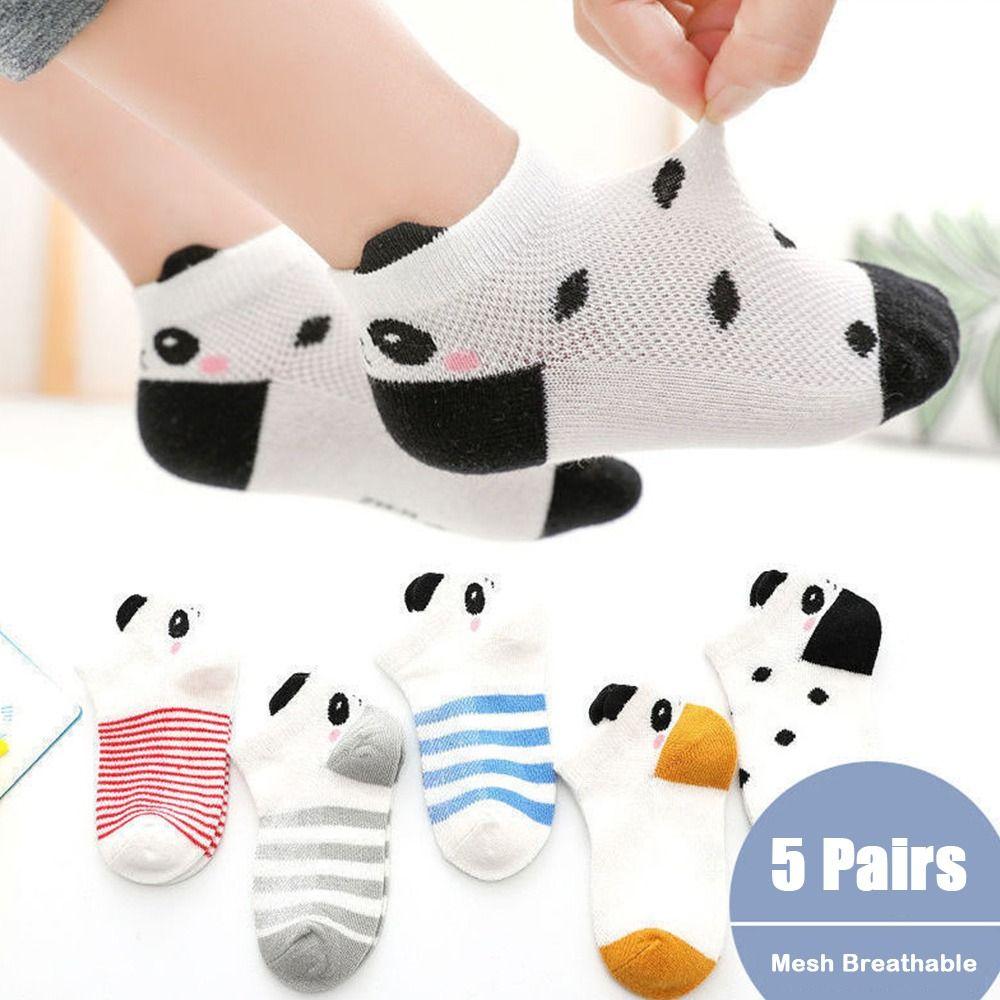 5 Paar Panda-Muster Cartoon-Socken Rutschfest Tierdruck Socke Cartoon Baby-Socken Für Jungen und Mädchen