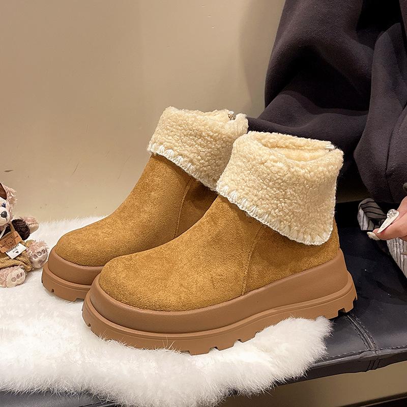 Women's thick bottom furry mouth winter lightweight warm cold plush snow boots non-slip wear casual sneakers cotton boots