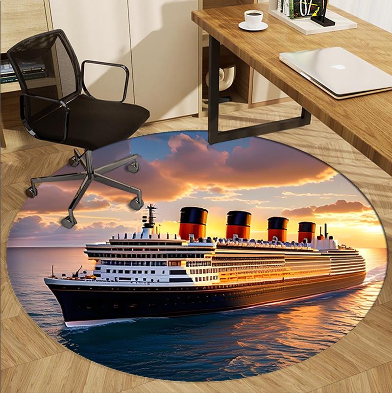 RMS Titanic Pattern Round Rug, Indoor/Outdoor Mat, for Picnic, Gameroom, Bedroom, Office, Living Room, Home Decor Carpet, Birthday Gift