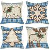 New Red and Blue Bear Christmas Pillowcase Linen Print Pillowcase Festive Room Sofa Decoration Cushion Cover