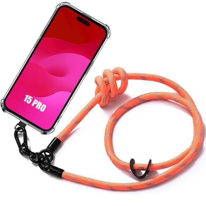 Coque avec Bandoulière - E.F.CONNECTION - pour iPhone 15 Pro - Protection Antichoc - Anti-Rayures - Orange