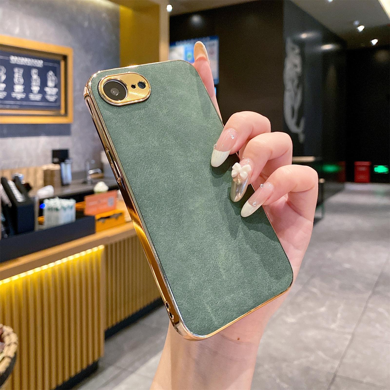

For iPhone 16e Phone Case Shockproof Leather+TPU Electroplating Cover Green