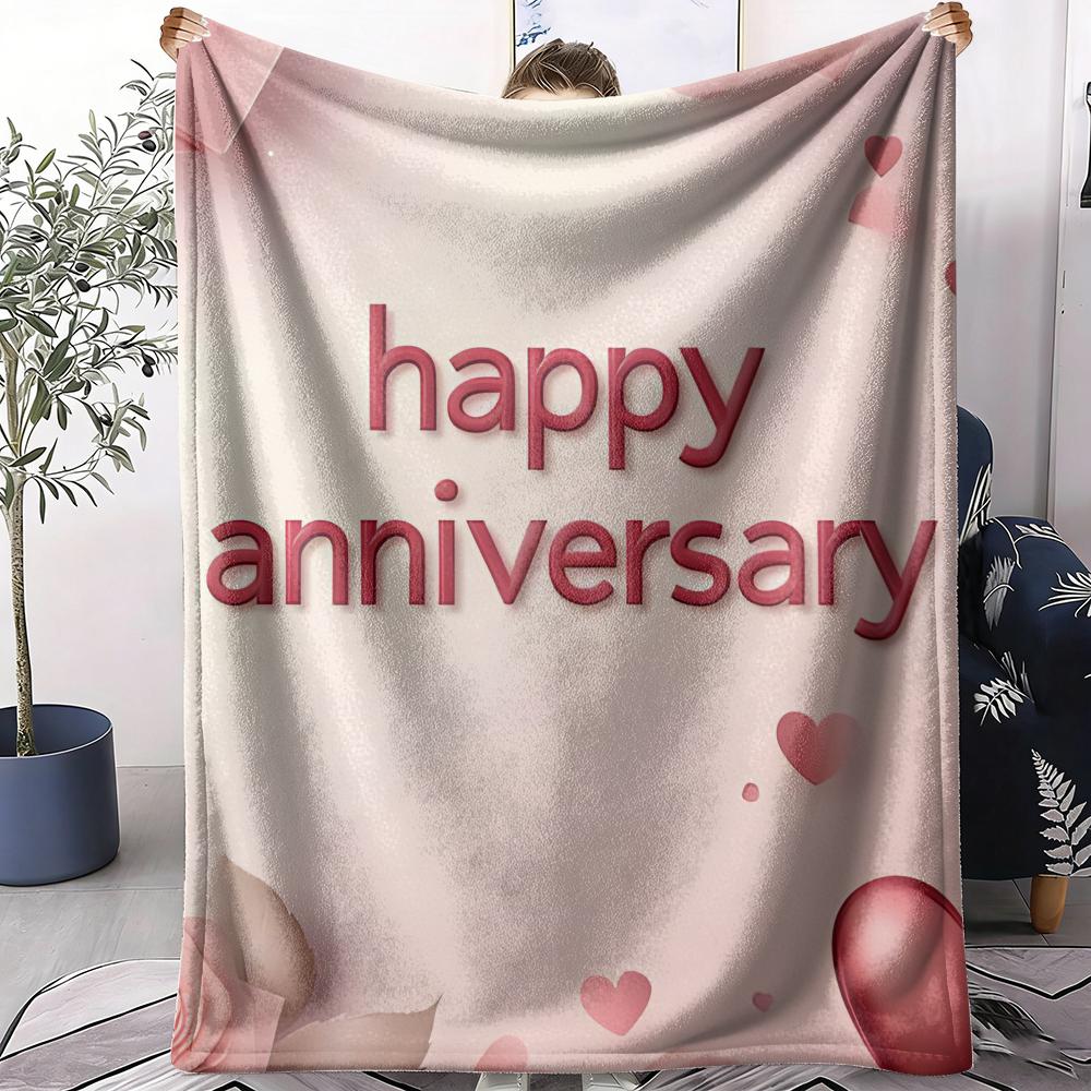 Happy Anniversary Throw Soft Flannel AC Blanket Lightweight Summer Nap Throw Cozy  Blanket for Sofa Bed Travel Home