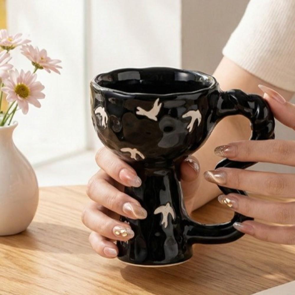 Vintage Striped Handmade Mug Hand-Painted Dessert Cup Creative Art Goblet Cafe
