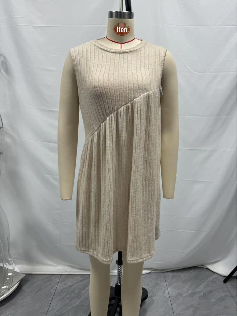 Bohemian Irregular Ribbed Sleeveless Solid Color Dress for Women - Spring/Summer 2025 Collection