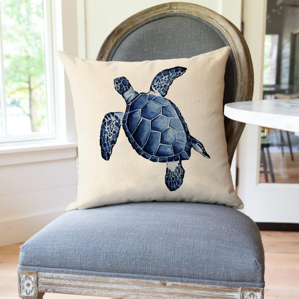 PANDICORN Sea Life Coastal Throw Pillow Covers 18x18 Inch Starfish Turtle Crab Coral Indigo Blue Summer Beach Ocean Nautical Outdoor Decorations