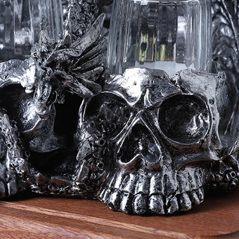 Decorative Skull Seasoning Box Rack Unique Beverage Stand Kitchen Accessory Seasoning Box Holder Resin Texture for Home
