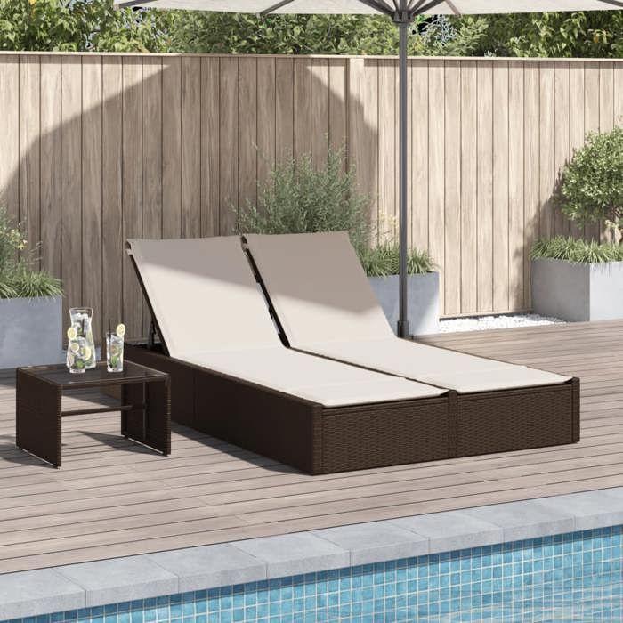 VidaXL Chaise longue double avec coussins marron résine tressée 368629