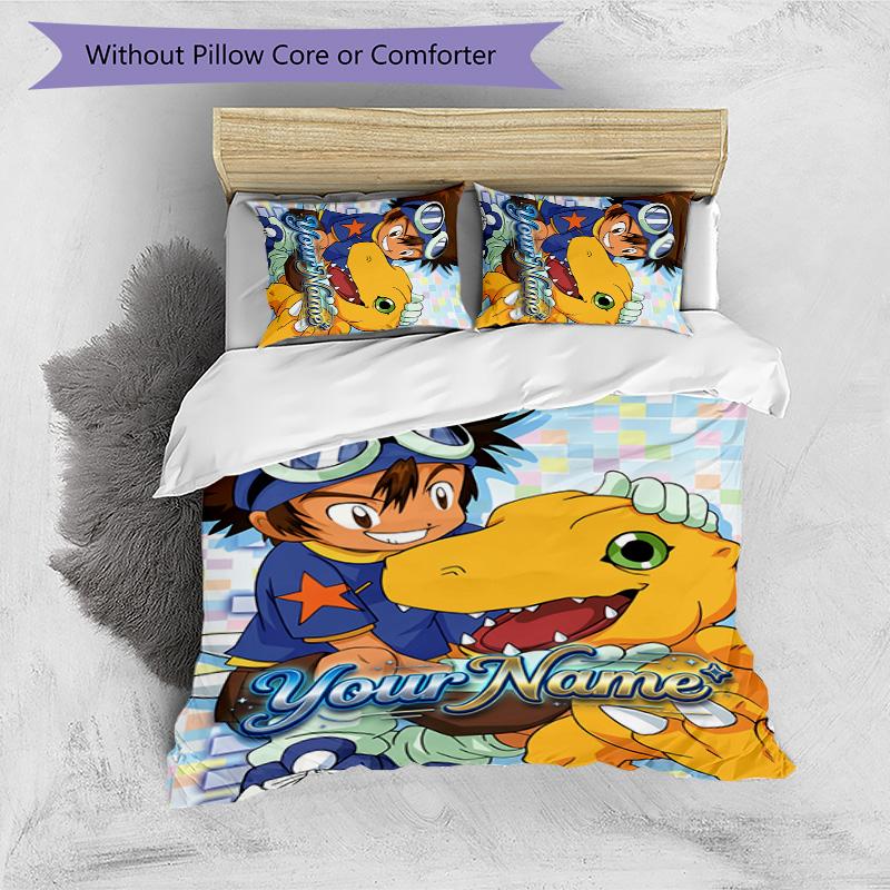 3pcs Digimon Cover Set - Personalized Name, HD Printed Bedding with 1 Cover and 2 Pillowcases - Perfect for Home Decor, Easy Care