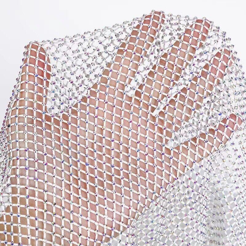 50cm Glitter Rhinestone Mesh Fabric Shiny Crystal Stretch Fishing Net Cloth for Dress Skirt Costume DIY Sewing Craft Supplies