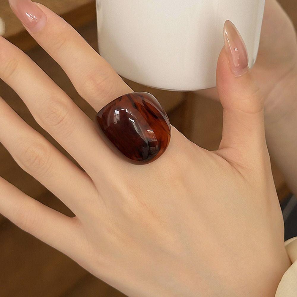 Chubby Oval Finger Ring Geometric Transparent Rings Non Adjustable Exaggerated Resin Rings  Travel