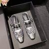 Fashion Silver Glitter Slippers Women Square Toe Outdoor Slides Shoes Woman New Summer Shiny Mules Ankle Strap Party Shoes Big Size 43