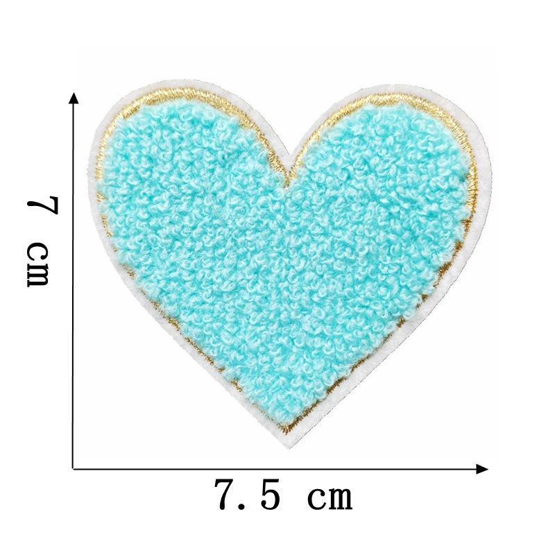 Fluffy Soft Embroidery Heart Iron On Patches Multi Color Towel for DIY Apparel Jeans Bag Repair Handmade Decoration