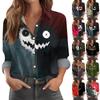 Women's Halloween Printed Long Sleeve Casual Button Down Shirt