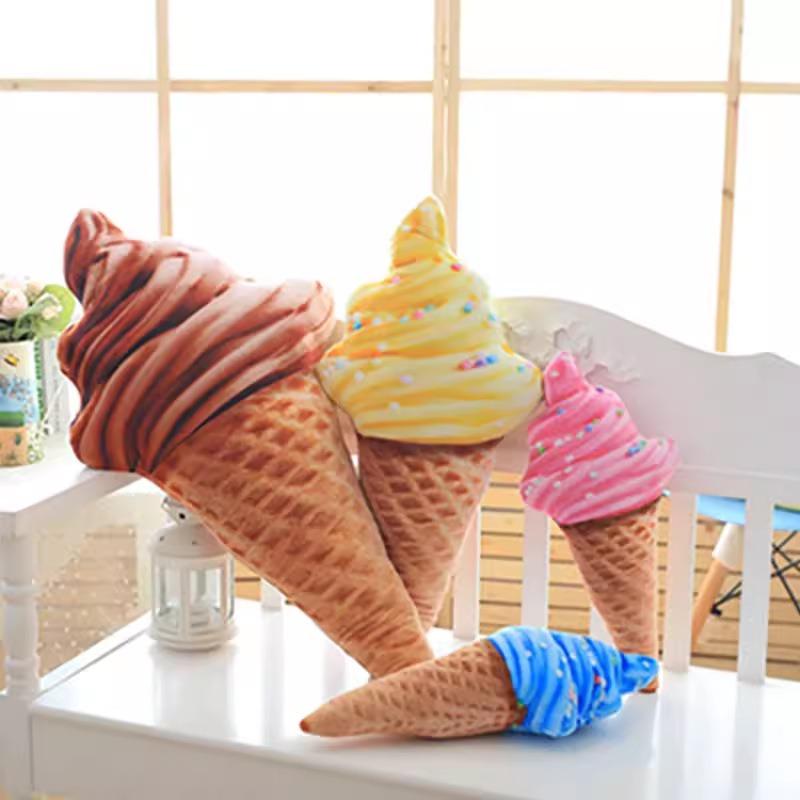 Realistic Ice Cream Cone Plush Pillow Fun Stuffed Toy Soft Kindergarten Dance Show Prop Play Decor Cute Whimsical Essential