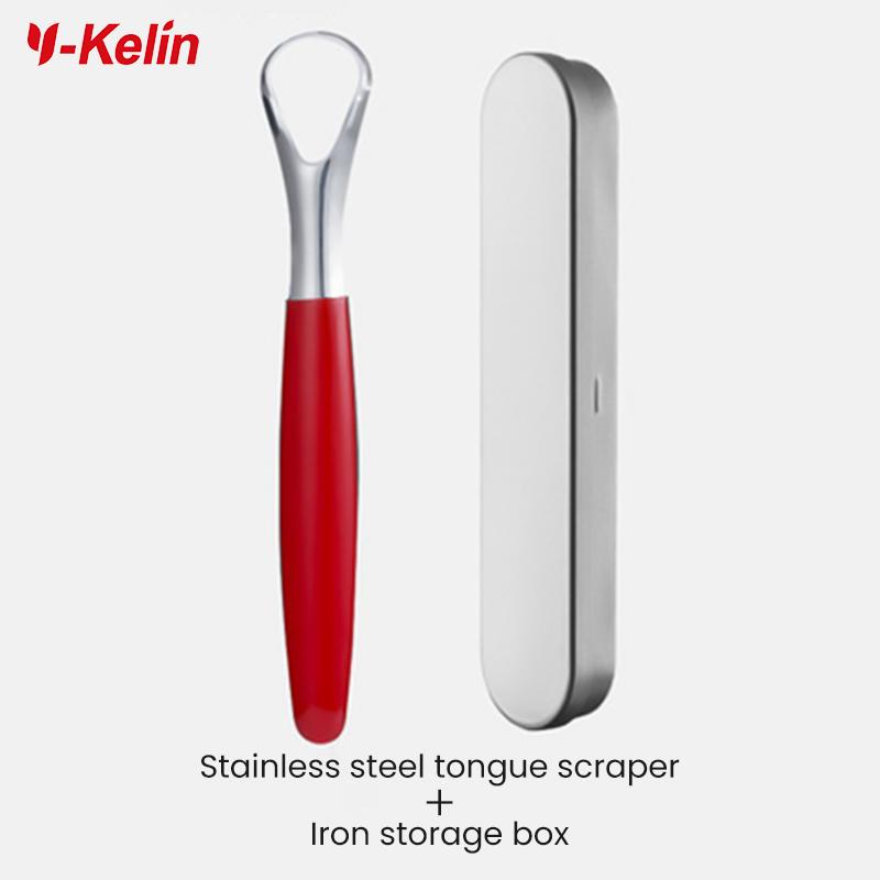 Y-Kelin Stainless Steel Tongue Scraper Oral Cleaner Brush Fresh Breath Cleaning Coated Toothbrush Hygiene Care Tools