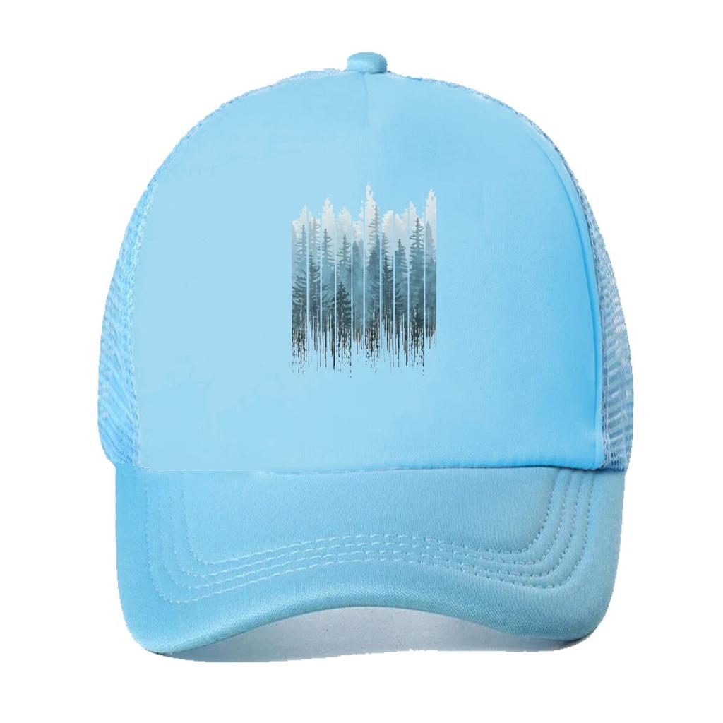 Misty Blue Forest Design Mesh Baseball Cap Casual Hat Outdoor For Womens Unisex FeUnisex