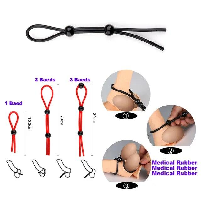 Adjustable Penis Ring Rope BeadsSpermlock Ring Assist Erection Silicone Ejaculation Delay Cock Scrotum Ring Man Lasting Cockring
