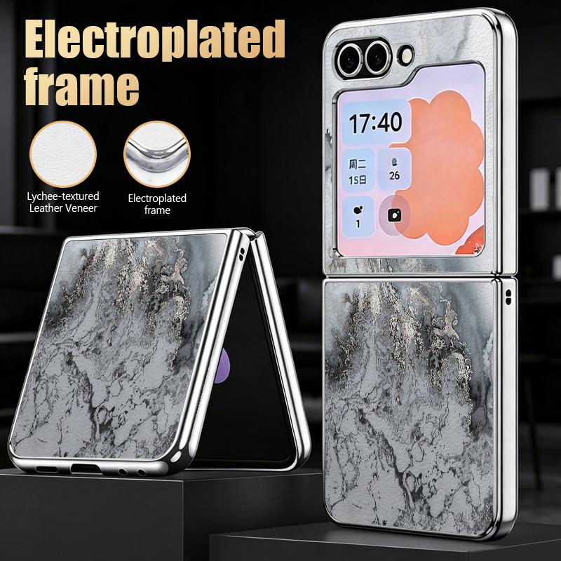 Colorful Marble Case For Samsung Z Flip 8 7 6 5 Luxury Plating Leather Skin Folding Phone Cover For Galaxy Z Flip8 Flip7 Flip6