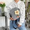 Adorable 2022 Korean Style Checked Canvas Shoulder Bag For Girls With Floral Accents And Medium Size