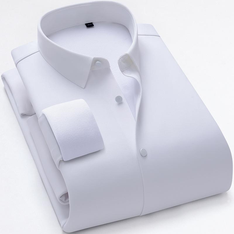 Winter Seamless Long-sleeved Shirt Brocade Ammonia Elastic Warm Piled Thickened Men's Business Casual Professional Shirt
