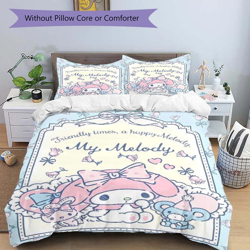 3-teiliges entzückendes My Melody Bettwäsche-Set, Enthält 1 Bettbezug und 2 Kissenbezüge, Ohne Füllung, Weich und Bequem für das Schlafzimmer Zuhause S016