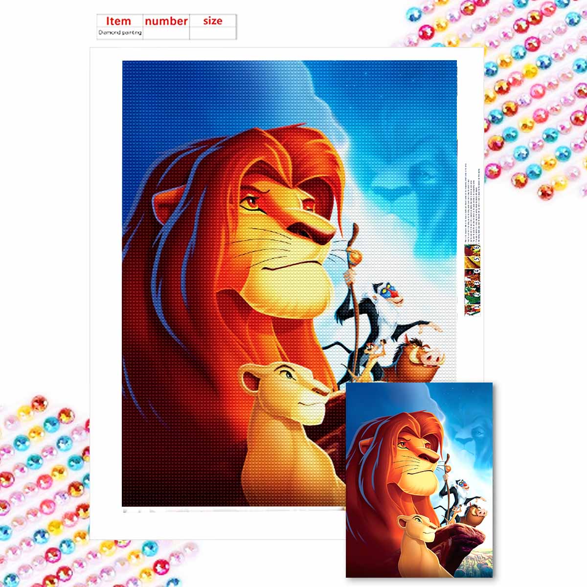 

Полная круглая алмазная живопись Король Лев и его друзья Искусство Стразы Картина Мозаика DIY 5D Вышивка крестом Домашнее украшение Round 30x40cm
