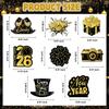 Happy New Years Decorations 2026, New Year Eve Party Supplies Banner with 8 Pcs Hanging Swirls for NYE Eve Party Supplies Black Gold