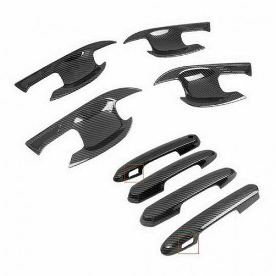 Carbon Fiber ABS Car Door Handle Cover + Surrounds Kit For Toyot@ RAV4 -