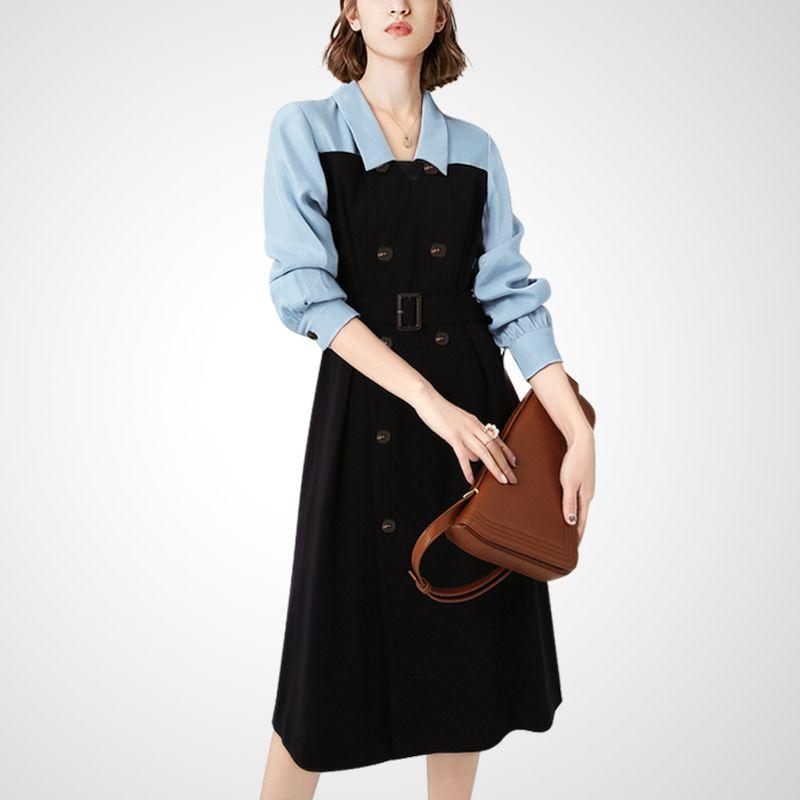 

Goddess Temperament Stylish Niche Fake Two-Piece Dress BLUE + BLACK S