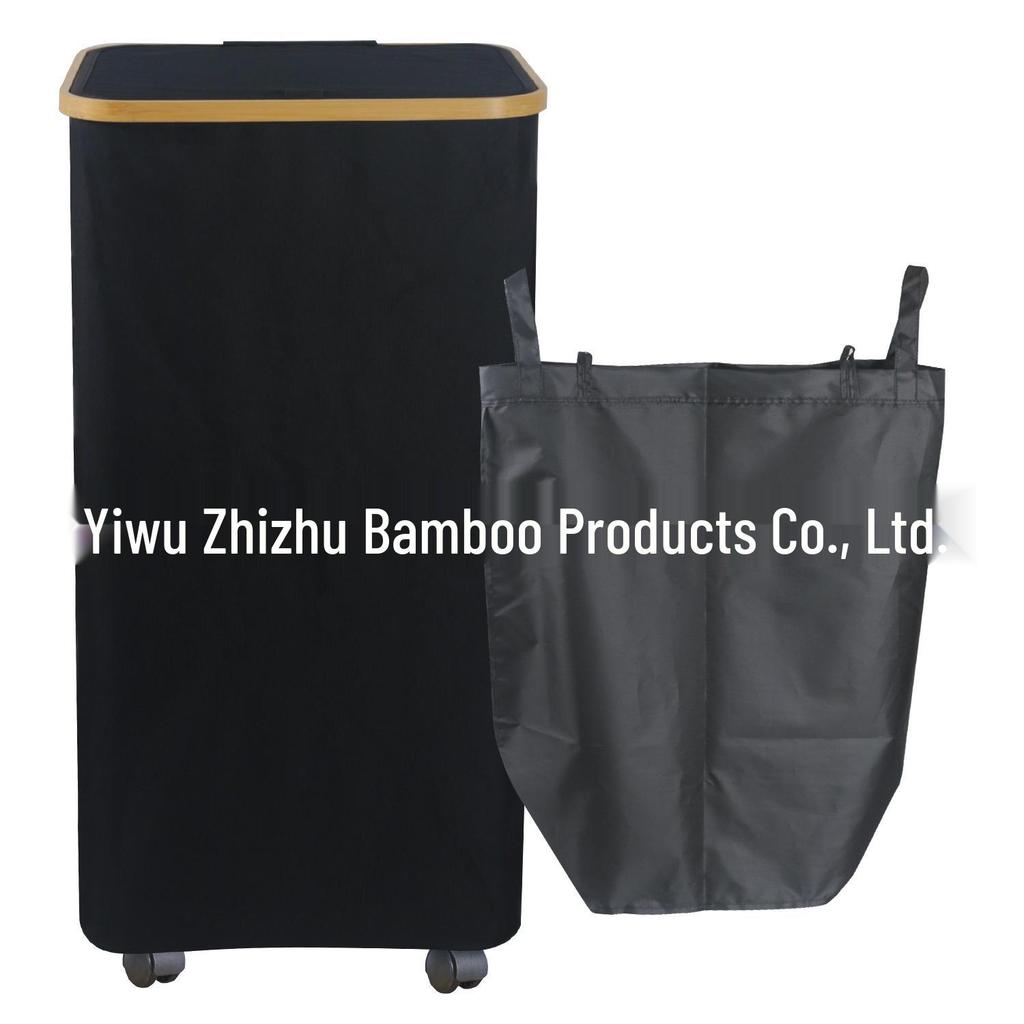 Foldable Bamboo Laundry Basket with Lid and Inner Bag for Bedroom or Bathroom