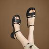 New round head high-heeled sandals casual summer buckle wide strip sandals women's rubber thick sole non-slip large and small size women's shoes