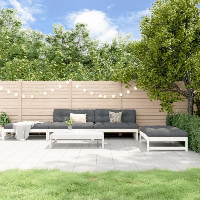 VidaXL Salon de Jardin avec Coussins 5 pcs, Canapé avec Dossier, Ensemble de Meubles avec Table Basse Patio Terrasse, Blanc 3186117