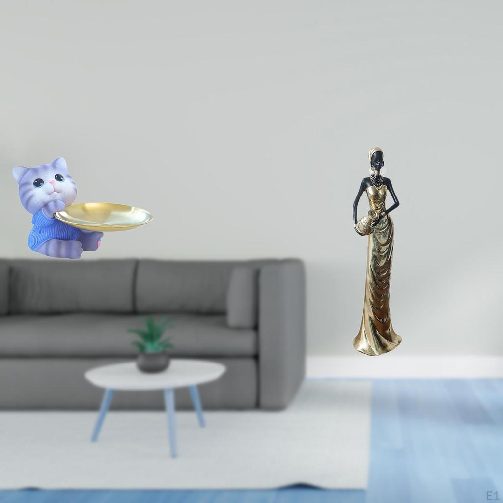 Modern Cat Resin Tray And Tribal Lady Figurine Sculpture for Dining Table Cabinet Shelf Home Decor