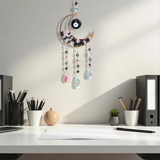 Yousheng Evil Eye Faux Crystal Suncatcher, Prism Rainbow Maker Window Hanging Decor, Wind Chime Style Moon Sun Catcher for Home Garden Decor