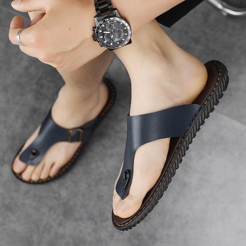 Übergröße Mode Weiches Leder Herren Flip-Flops Outdoor Wasserdichte Strandsandalen Sommer Herren Hausschuhe