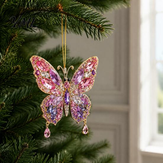 Acrylic Christmas Ornament Faux Crystal Animal Ornament, Flat Print Hanging Decor Tree Decoration for Tree, Butterfly/Peacock/Bird/Swan Holiday