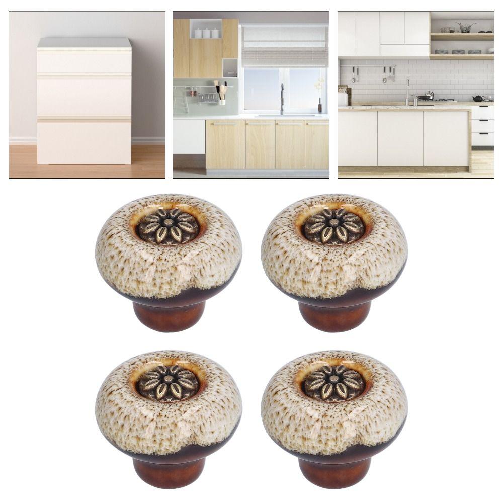 4pcs Easy Install Door Knobs Round Drawer Knobs Vintage Cabinet Handles Living Room