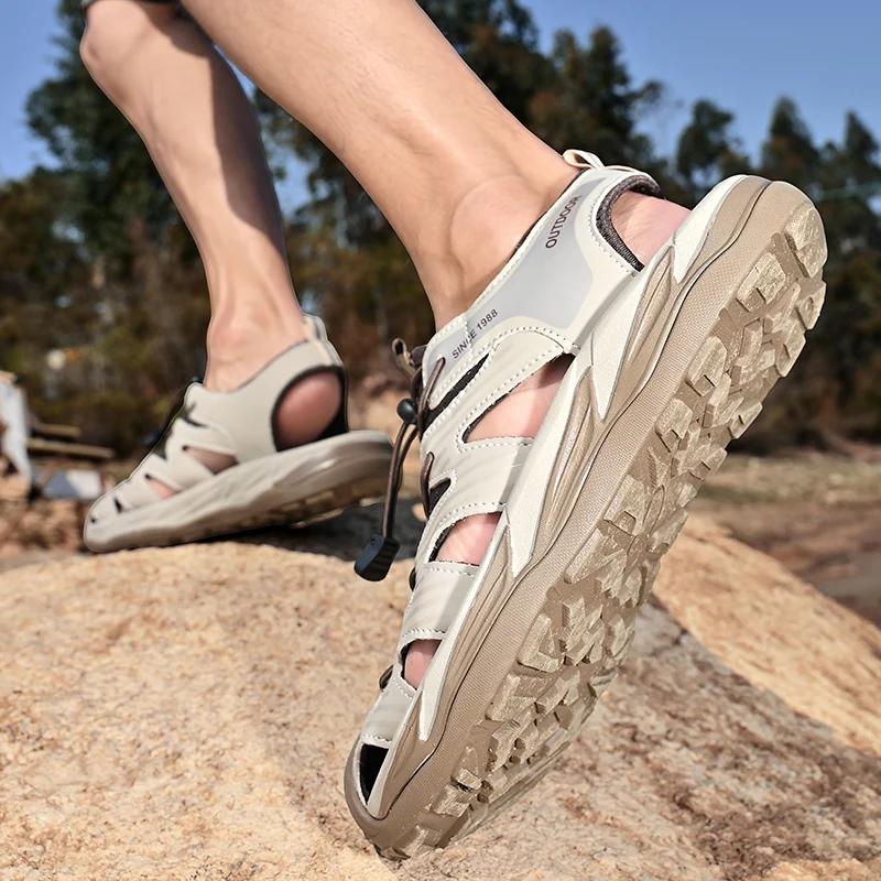 Fashion 2025 New Men's Beach Sandals Quick-Dry Water Shoes Non-Slip Sole Lightweight Breathable for Summer Swimming & Outdoor Activities