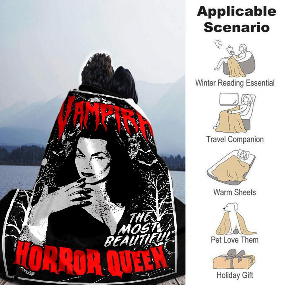 1pc Vampira Horror Queen Soft Flannel All Season Throw for Home, Office, Outdoor UseDurable Comfort Soft Warm Throw for Home