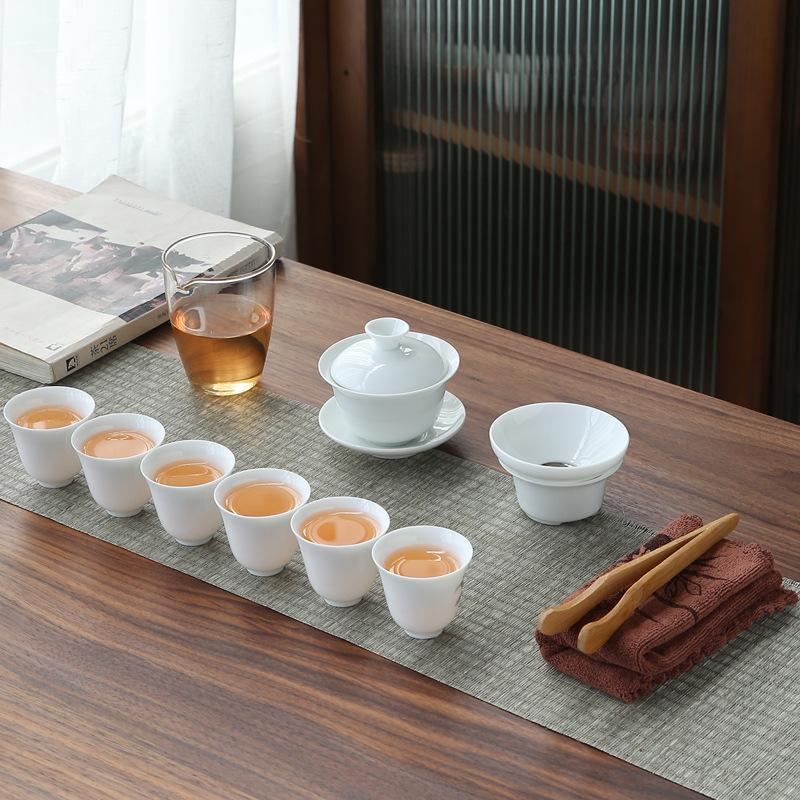 White Porcelain Tea Art Teaching Tea Set Travel Portable Bag Ceramic Kung Fu Tea Set Tea Artist Training Examination