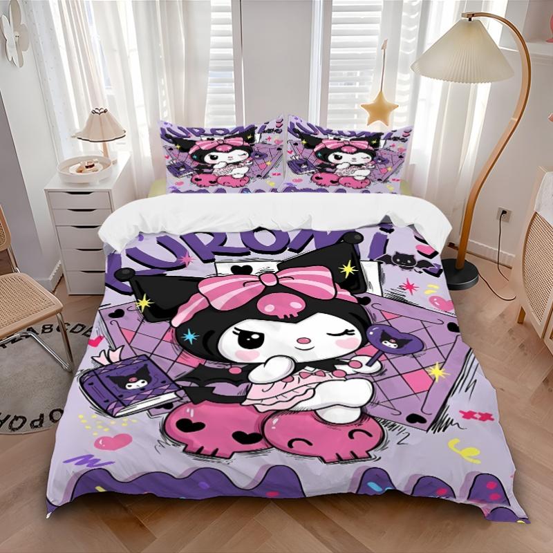 3pcs Pretty Kuromi Quilt Cover Set - Soft and Cozy Bedroom, Guest Room and Dorm Decorative Bedding 3-Piece Set 1 Quilt Cover + 2 Pillow Shams.W08